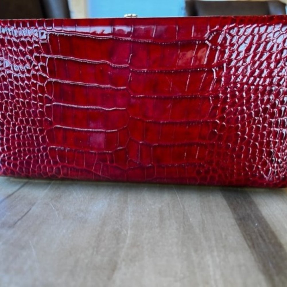 Abas Full Frame Clutch Wallet Alligator Embossed Printed Leather Red